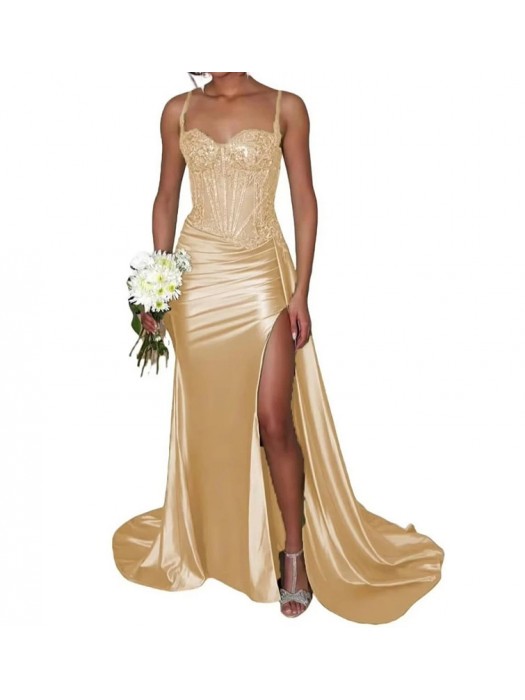 Vestito Donna Maxi Diciottesimo Festa Occasione Speciale Party Dress Champagne 110551